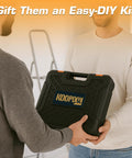 Two people exchanging a 160 Piece Home And Car Tool Set With Tool Box Your Go To DIY Hand Tool Kit For Everyday Home Repairs And Car Fixes Built Tough For Men Ready For Any Quick Fix From The Garage To The Apartment.