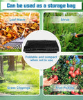 Image showing uses for Outdoor Compost Bin For Garden 34 Gallon Reusable Yard Waste Bag Big Capacity For Kitchen Scraps Leaves Weeds Plant Waste Black Durable Outdoor Recycling Solution Mess Free, with leaf waste, shrub trimmings, grass clippings, and fruit picking.
