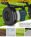 Heavy Duty Tow Behind Broadcast Spreader With 200 Lb Hopper And 13 Inch Pneumatic Tires detail with wheels on grass