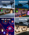 Vintage Outdoor String Lights 24ft With 12 RGB Acrylic Bulbs, Weatherproof, RF Remote, Color Changing Cafe Ambience for all holidays