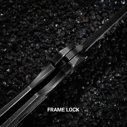 Close-up of frame lock mechanism on Titanium Pocket Knife With M390 Powder Steel Blade For Everyday Carry Thumb Hole EDC Folding Knife