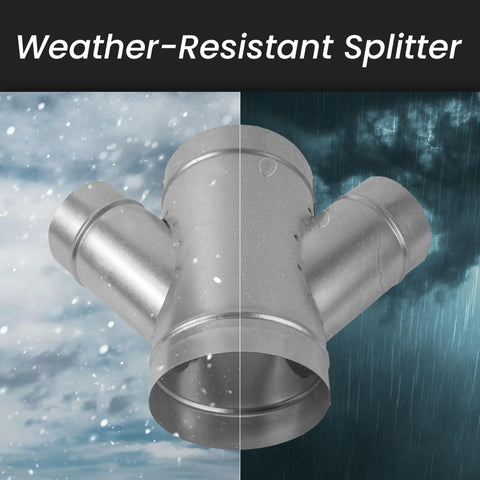 Four Inch W-Shape Ducting Splitter 45 Degree Galvanized Steel 4-Way Dust Collection Fitting in snowy and rainy weather