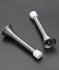 Spring door stops with rubber bumper in satin nickel finish; two pieces shown.