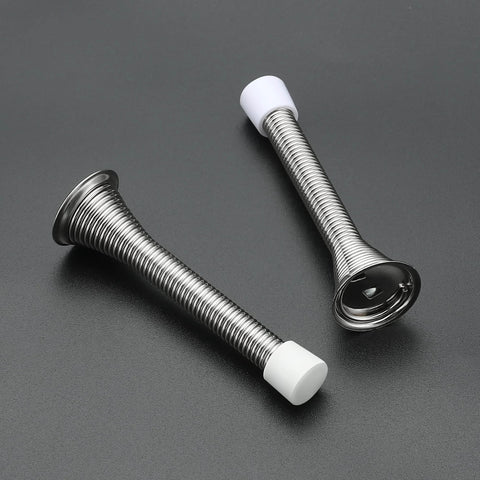 Spring door stops with rubber bumper in satin nickel finish; two pieces shown.