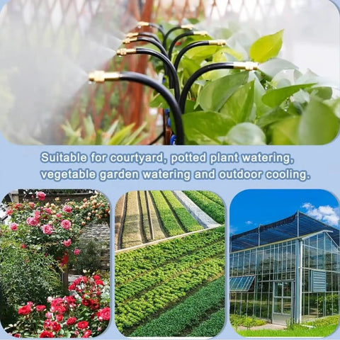 Heavy Duty 360 Degree Curved Garden Irrigation System With 49 Point 2 Ft Bendable Hose And 15 Adjustable Atomizing Copper Nozzles in use