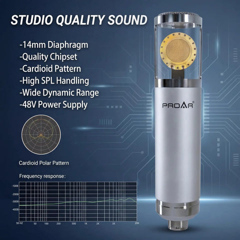 Cardioid XLR Condenser Studio Microphone for Podcasting and Streaming with Desktop Stand, Ideal for Music, Singing