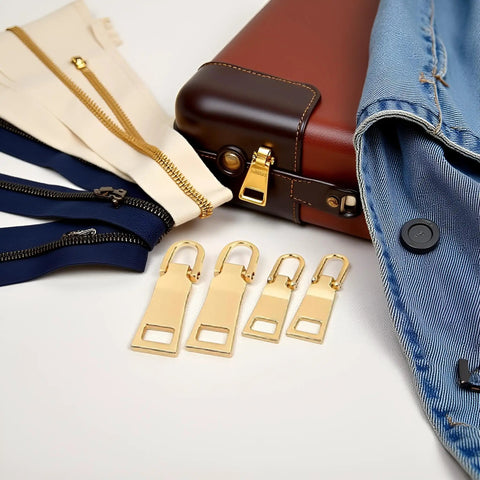 Gold Zipper Pull Replacement Set Pro Grade Four Metal Zipper Handles for Luggage Bags Backpacks Jackets Boots and Coats