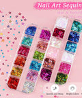 Nail art sequins in star and butterfly shapes, 24 colors, part of the 'Glam Up Your Nails With This All In One Nail Art Kit' collection