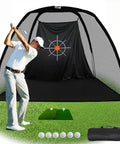 Quiet Indoor Golf Net 8X6 Feet With Target For Practice, Easy Quick Setup, golfer swinging in front of net with target