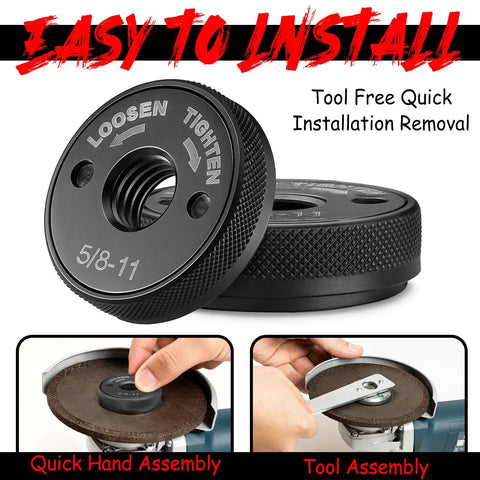 4 Pack 5/8-11 Angle Grinder Flange Nut With Quick Release Lock No Wrench Needed Tool Free Install