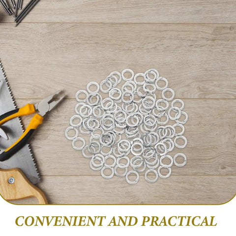 Stainless Steel M8 Split Spring Lock Washers Kit, 100 Pieces, Heavy Duty Corrosion Resistant Locking Washers For Bolts And Screws, General Repair And Machinery Maintenance, Easy Install And Secure Fit on wood with pliers