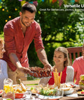 Group enjoying BBQ with Nonstick Rib Rack For Grilling And Smokin Holds Four Rib Racks Porcelain Coated Steel Stand Durable Convenient BBQ Accessory