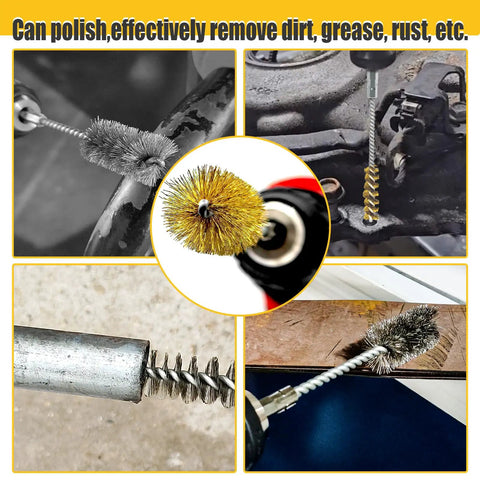 Eight Piece Bore Brush Set For Drills With 304 Stainless Steel And Brass Brushes cleaning various surfaces