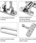Close-up views of Sturdy Stainless Steel Door Lock Latch For Home And Hotel Security Built Tough With Chain SUS 304 Brushed Finish U Swing Front Door Lock Three Ball Positioning Design For Kid Safe And Easy Install Silver components.