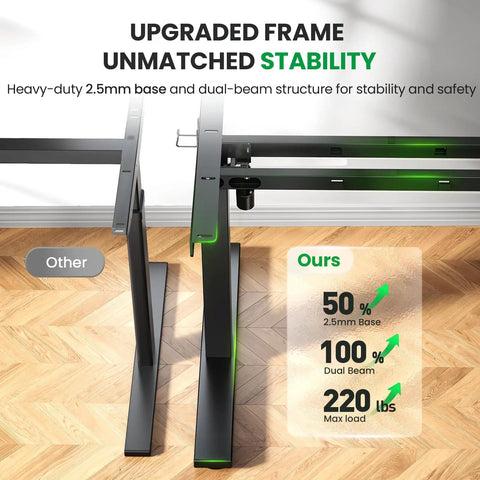 Electric Standing Desk 60x28 Inch Sit Stand Desk With 1 Inch Thick Top, heavy duty double beam frame demonstration