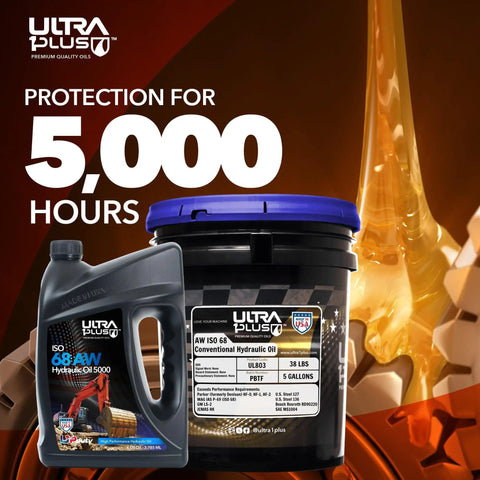 ISO 68 Hydraulic Oil 1 Gallon Heavy Duty Workhorse Fluid container with 5000 hours protection label