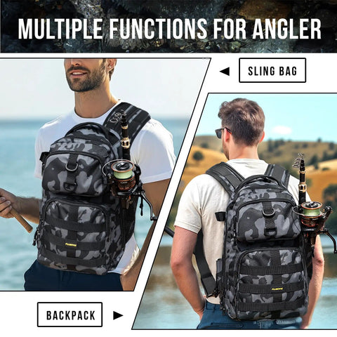 Waterproof Fishing Backpack With Tackle Boxes And Rod Holder For All Weather Gear Durable Sling Bag With Padded Straps