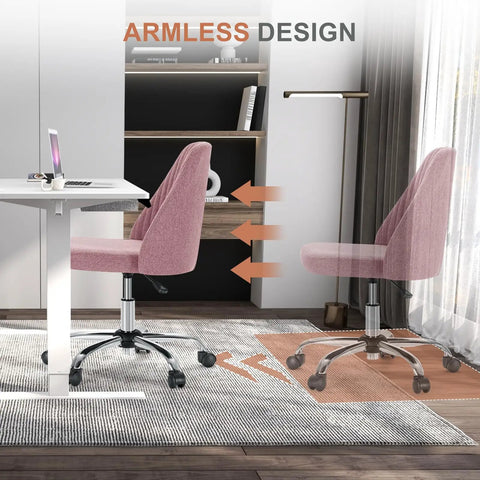 Comfy Vanity And Desk Chair With Wide Seating Armless Height Adjustable Rolling Swivel Task Chair in blush with wheels