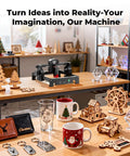 Front view of ACMER S1 laser engraver on desk; black compact desktop engraving/cutting machine with 130×130mm work area