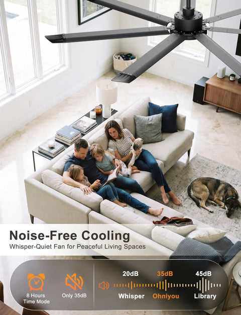 Big 72 Inch Ceiling Fan With Lights, 8000 CFM Industrial High Airflow Ceiling Fan With Remote And App Control, 7 Aluminum Blades
