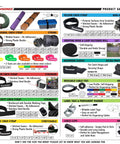 Product guide displaying various types of straps, including Reusable Cinch Straps 2x40 Inches Pack Of 6 Black Heavy Duty Tie Down Straps.
