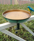 Deck Mounted Bird Bath For Outdoors 11 Inch Green And Bronze Metal Bird Bath Bowl With Large Steel Clamp For Railing