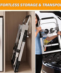 3 In 1 Convertible Hand Truck Folding Aluminum Dolly Cart With 2 Straps, Easy Setup And Smooth Transition Between Modes, Lightweight Yet Built Tough For Moving Boxes, Appliances, And Heavy Loads At Home, Workshop, Or Garage, folded in cabinet and in car trunk