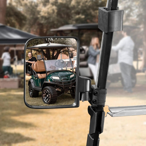 Universal Golf Cart Side Mirrors No Drilling Needed, 180 Degree Folding Rear View, Reflection of Green Golf Cart