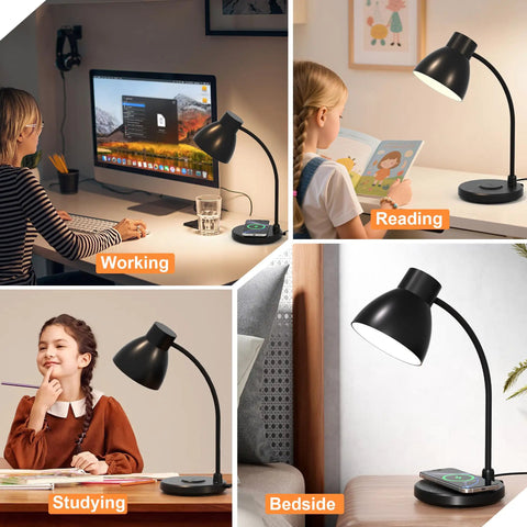 Wireless Charger LED Desk Lamp For Home Office And Dorm With 800 Lumens Small Desk Light With Pen Holder And Flexible Arm