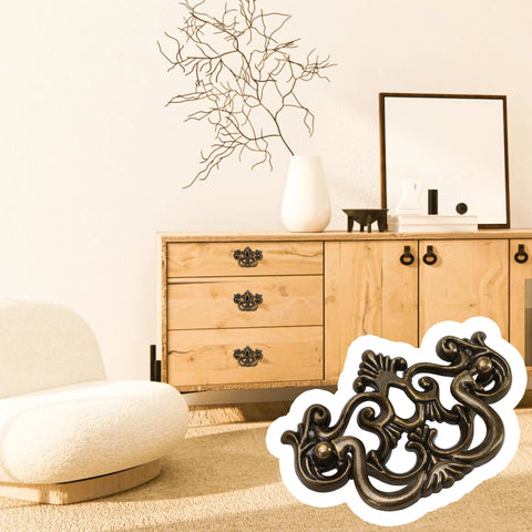 3 Inch Center To Center Bail Drawer Pull Antique Bronze Swing Handle on wooden dresser in modern room