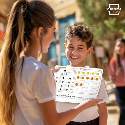 Children using Flexible Whiteboard Sheets 9 By 12 Inches Dry Erase Set For Math Manipulatives Including Number Chart Ten Frame And Number Line