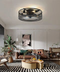 Caged Ceiling Fan With Lights 18 Inch Low Profile Flush Mount With Remote Control Slick Industrial Style for living room