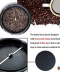 Electric Coffee Bean Roaster For Home Use With 110V 800W, Nonstick Chassis, Stirring Rod For Even Roasting, Stovetop And Countertop Coffee Roaster, Pro Grade Thermostat For Consistent Roasts showcasing honeycomb nonstick design and teflon layer.