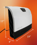 WiFi Infrared Wall Mounted Heater with Remote Touchscreen Digital Thermostat shown at 13 x 19 x 4 inches