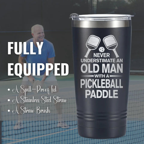 Dope Pickleball Gift For Men 20 Oz Stainless Steel Travel Tumbler Featuring Laser Etched Court Graphics And Tight Seal Lid, insulated for pickleball players.