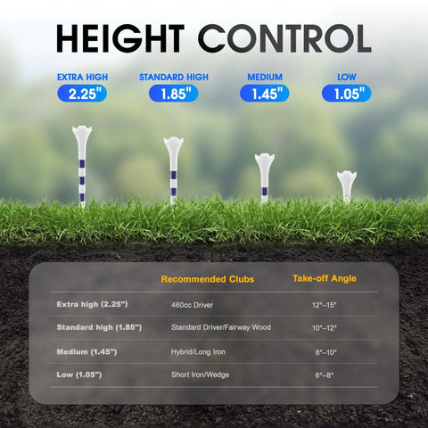 Pro Grade Plastic Golf Tees 152 Pack Set With 120 Tees At 3.25 Inches And 32 Tees At 1.5 Inches height control chart