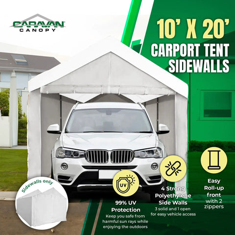 Heavy Duty 10x20 Canopy Sidewalls With Straps White Weatherproof Panels For Carport Garage Storage, Windproof Four Panels, Durable Protective Weather Cover For Inflatable Garage Covers