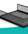 Black wire mesh letter tray from two-pack desk file organizer for office supplies, front load document trays, stackable metal desk organizer