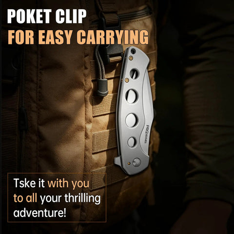Nomad EDC Folding Pocket Knife With 3.54 Inch 14C28N Steel Blade Satin Finish clipped to backpack for easy carrying