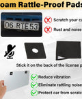 Foam Rattle-Proof Pads for license plates, reducing vibration and eliminating noise, protecting car from scratches.