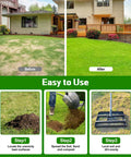 Before and after lawn leveling using Tough As Nails Heavy Duty Lawn Leveling Rake With 74 Inch Adjustable Handle Reinforced Welds And Reversible Plate
