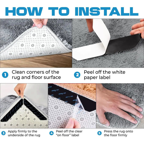 Anti Slip Rug Tape For Hardwood Floors And Tiles 16 Pack Double Sided Reusable Gripper For Area Rugs Non Slip Rug Pad That Prevents Sliding Curling And Bunching Easy Install Durable