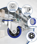 Heavy Duty 3 Inch Swivel Caster Wheels Set Of 4 showing rust-resistant galvanized steel and polyurethane materials for smooth rolls.
