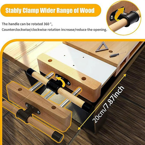 Heavy Duty Portable Woodworking Bench Vise With Adjustable Screw Handle For Hardwood Clamp On Workbench showing 360° rotating handle.