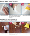 Step-by-step repair guide using Three Shades Of Brown Wood Filler Sticks Kit for scratches and nicks on wood surfaces