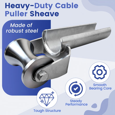 Beefy 4 Inch Stainless Steel Cable Puller Sheave For Heavy Duty Conduit Feeding in rugged installation setting.