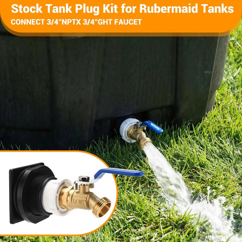 Stock Tank Plug Kit For Rubbermaid 50, 70, 100, 150 And 300 Gallon Tanks With 2 Inch Holes Replacement Drain Plug in use