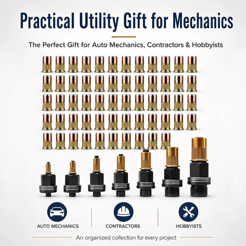 Mandrel Replacement Kit For M3 To M12 Rivet Nuts With Seven Mandrels And Seventy Press-In Nuts, Ideal For Thin-Walled Sheet Metal, Aluminum Tubing, And Plastic Fastening, Delivers Precise Permanent Threads. kit with M3-M12 mandrels and press-in nuts