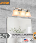 20 Inch Sleek Dope Modern Square Bell Vanity Light Fixture Brushed Nickel Three Light Frosted Glass Shade Bathroom Wall