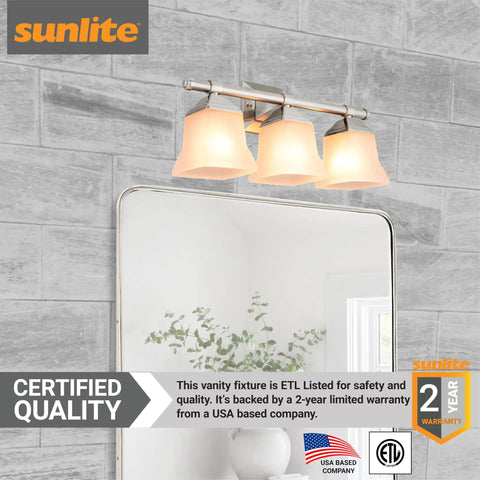 20 Inch Sleek Dope Modern Square Bell Vanity Light Fixture Brushed Nickel Three Light Frosted Glass Shade Bathroom Wall